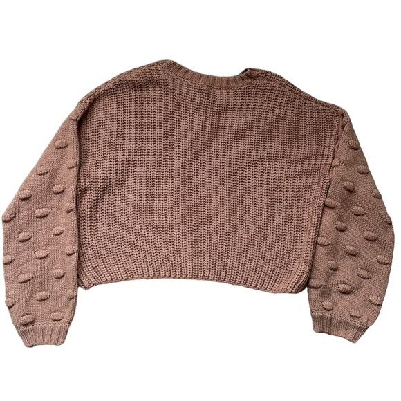 NWOT Moon & Madison Blush Brown Puff Bubble Sleeve Semi Cropped Sweater (size S) - Picture 5 of 7